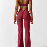 Women's Backless Jumpsuit - Flared Leg Summer Style - Red