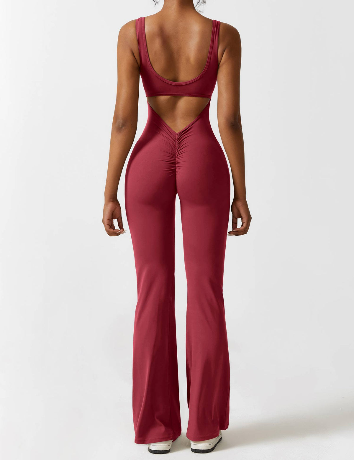 Women's Backless Jumpsuit - Flared Leg Summer Style - Red