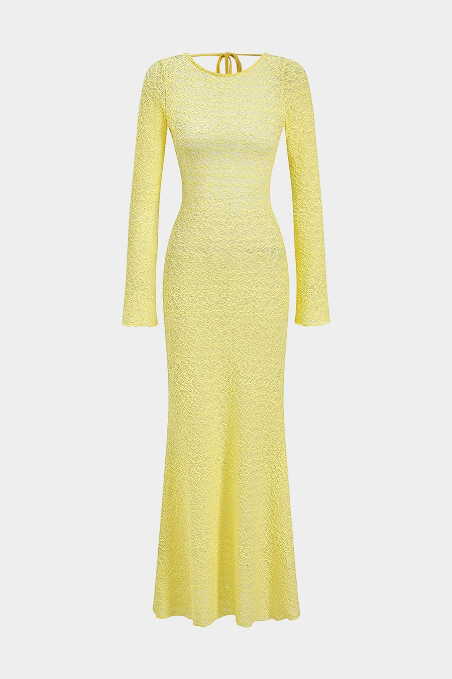 Women's Backless Maxi Dress with Lace-Up Detail - Evening Elegance - Yellow