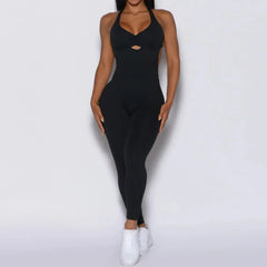 Women's Backless Sports Jumpsuit | Racerback | Summer - Black