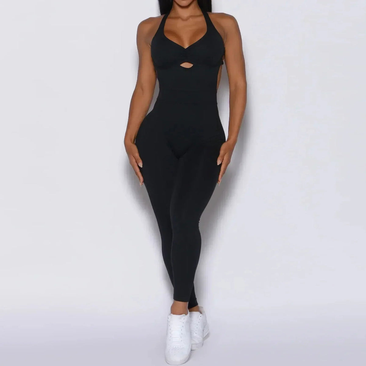 Women's Backless Sports Jumpsuit | Racerback | Summer - Black