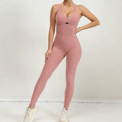 Women's Backless Sports Jumpsuit | Racerback | Summer - Latte