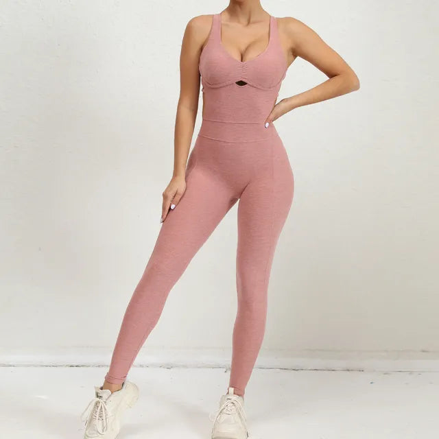 Women's Backless Sports Jumpsuit | Racerback | Summer - Latte