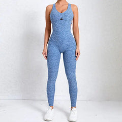 Women's Backless Sports Jumpsuit | Racerback | Summer - Light Blue