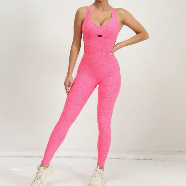 Women's Backless Sports Jumpsuit | Racerback | Summer - Pink
