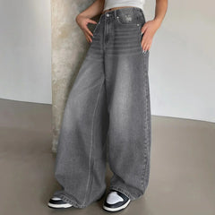 Women's Baggy Jeans | High Waist | Wide Leg | Autumn - Gray