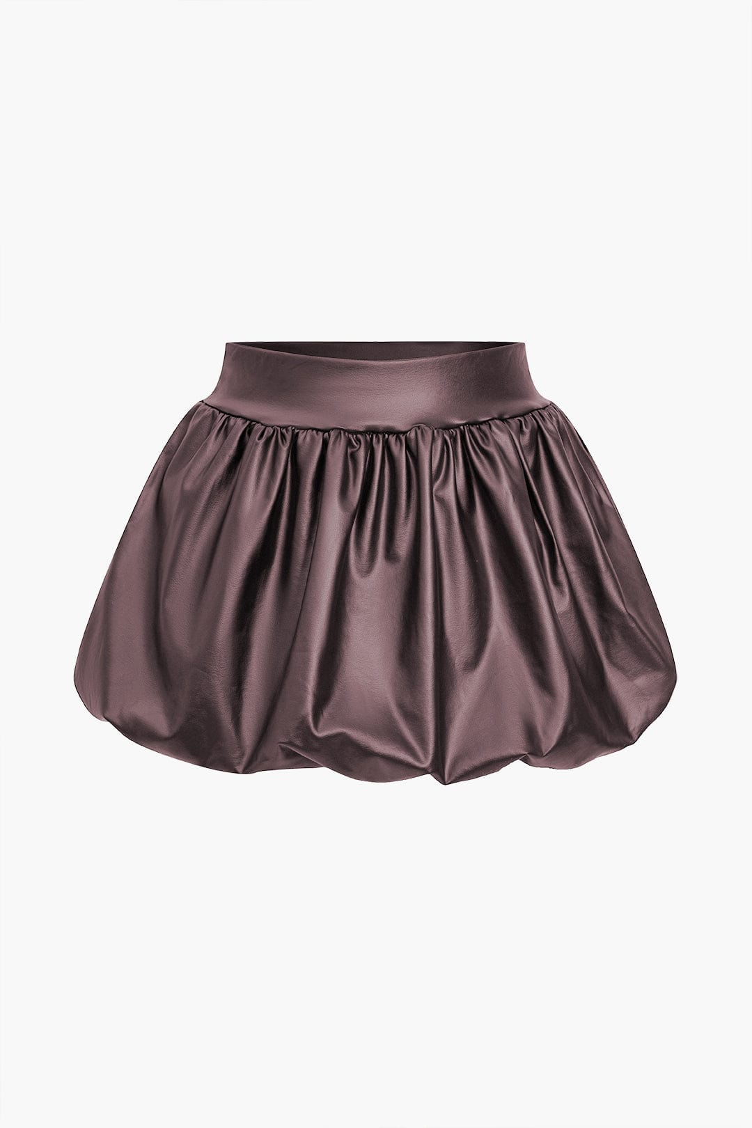 Women's Balloon Mini Skirt | Faux Leather | High Waist | Spring - Chestnut
