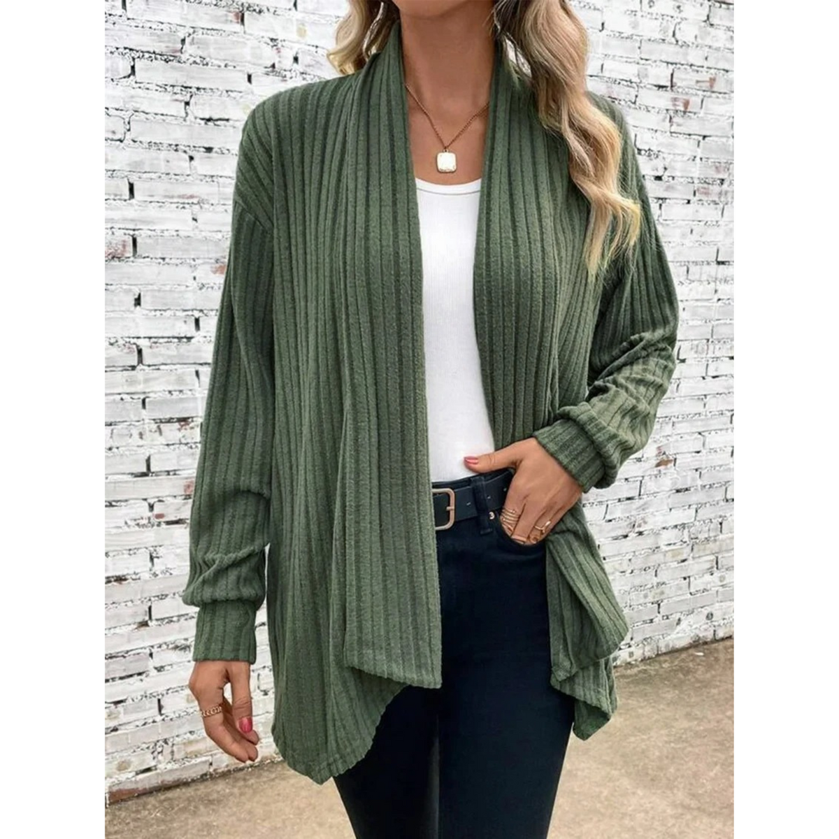 Women's Batwing Knit Vest - Lightweight Layering | Autumn - Green