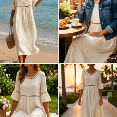 Women's Belly-Smoothing Midi Dress - Elegant Summer Style