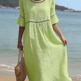 Women's Belly-Smoothing Midi Dress - Elegant Summer Style - Green