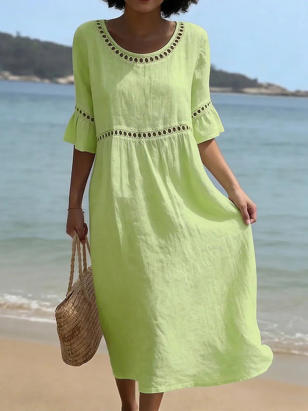 Women's Belly-Smoothing Midi Dress - Elegant Summer Style - Green