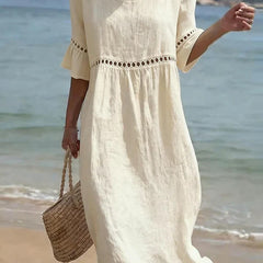 Women's Belly-Smoothing Midi Dress - Elegant Summer Style - White