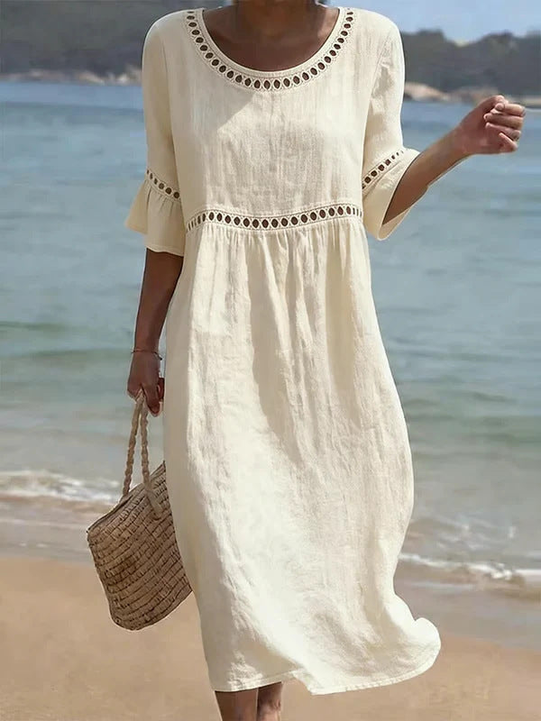 Women's Belly-Smoothing Midi Dress - Elegant Summer Style - White