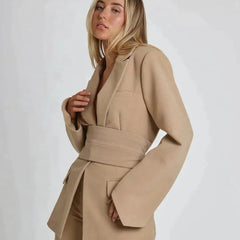 Women's Belted Blazer | Tailored Fit | Elegant | Autumn - Beige