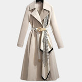 Women's Belted Midi Trench Coat - Classic A-Line | Spring - Beige