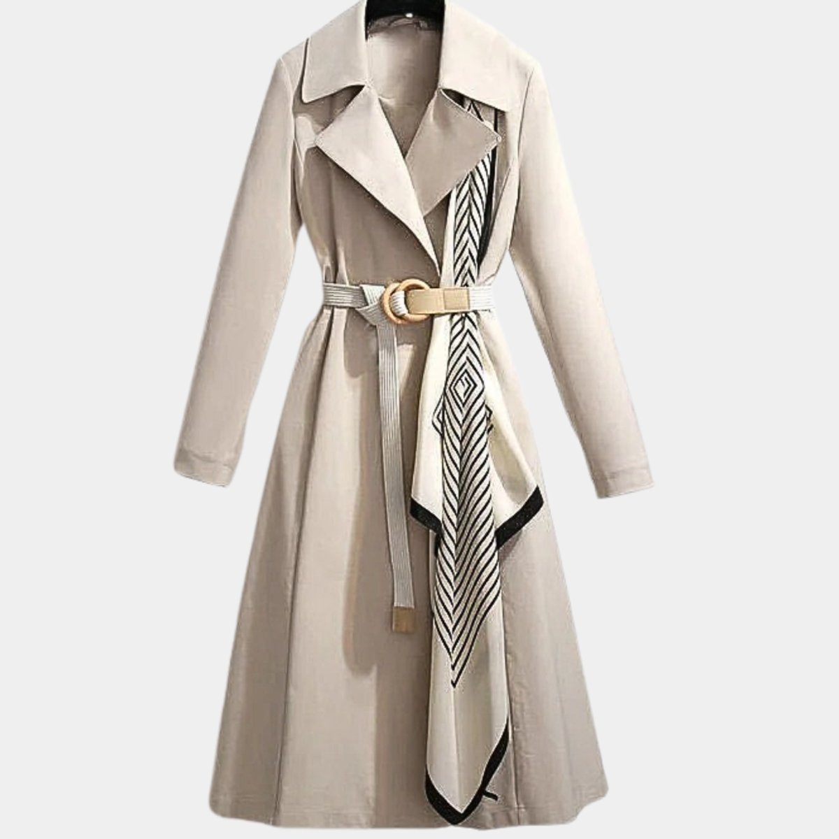 Women's Belted Midi Trench Coat - Classic A-Line | Spring - Beige