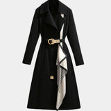 Women's Belted Midi Trench Coat - Classic A-Line | Spring - Black