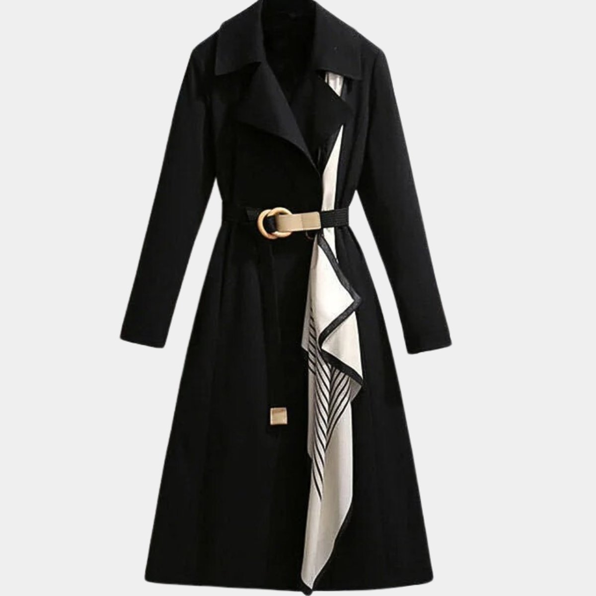 Women's Belted Midi Trench Coat - Classic A-Line | Spring - Black