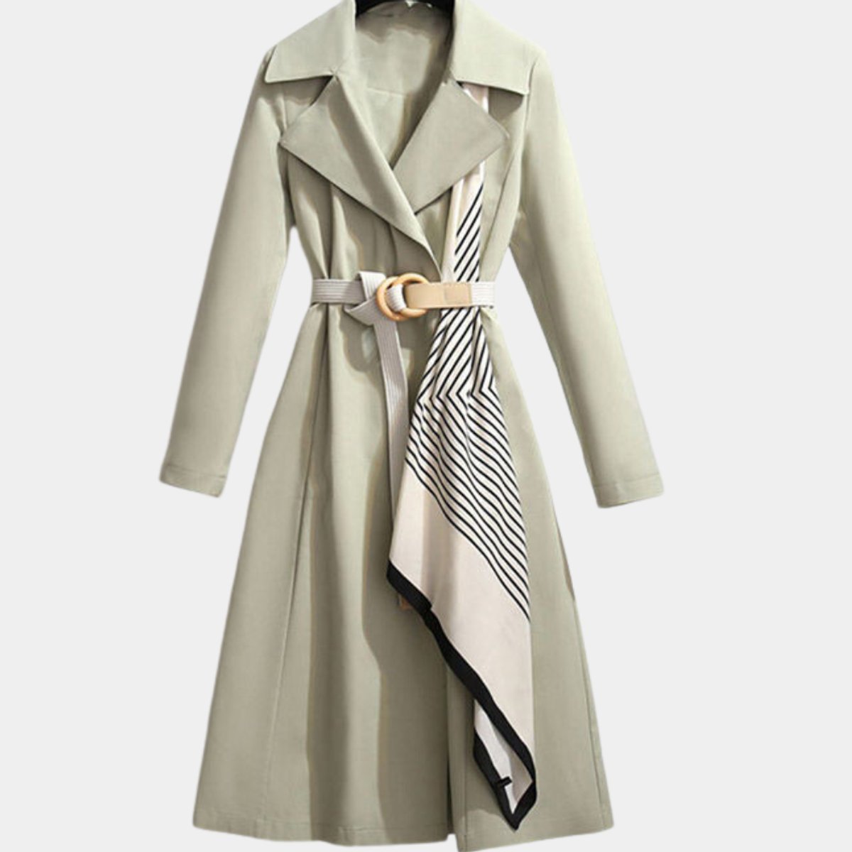 Women's Belted Midi Trench Coat - Classic A-Line | Spring - Green
