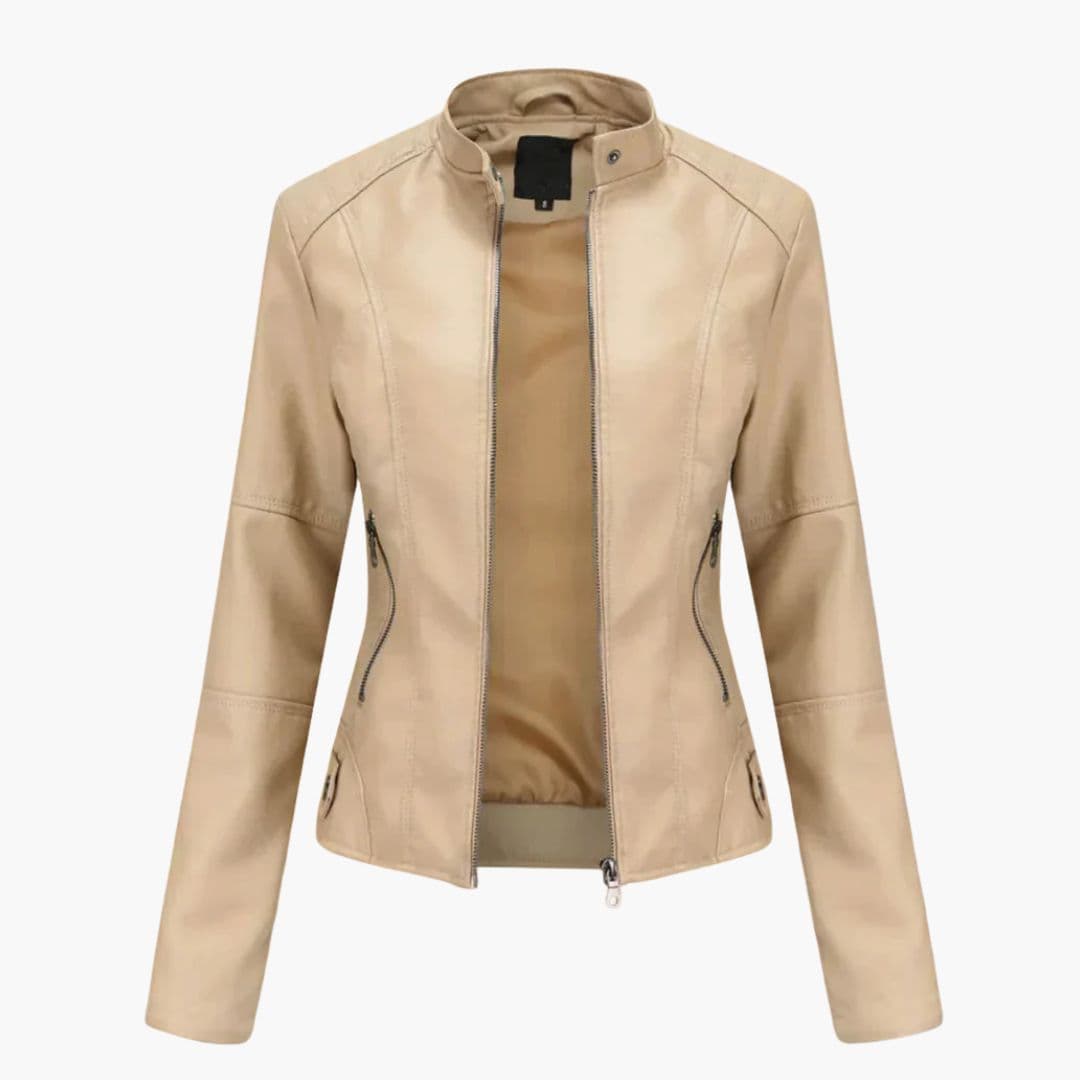 Women's Biker Jacket | Full-Length Zip | Slim Cut | Autumn - Beige
