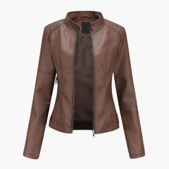 Women's Biker Jacket | Full-Length Zip | Slim Cut | Autumn - Dark Brown