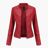 Women's Biker Jacket | Full-Length Zip | Slim Cut | Autumn - Red