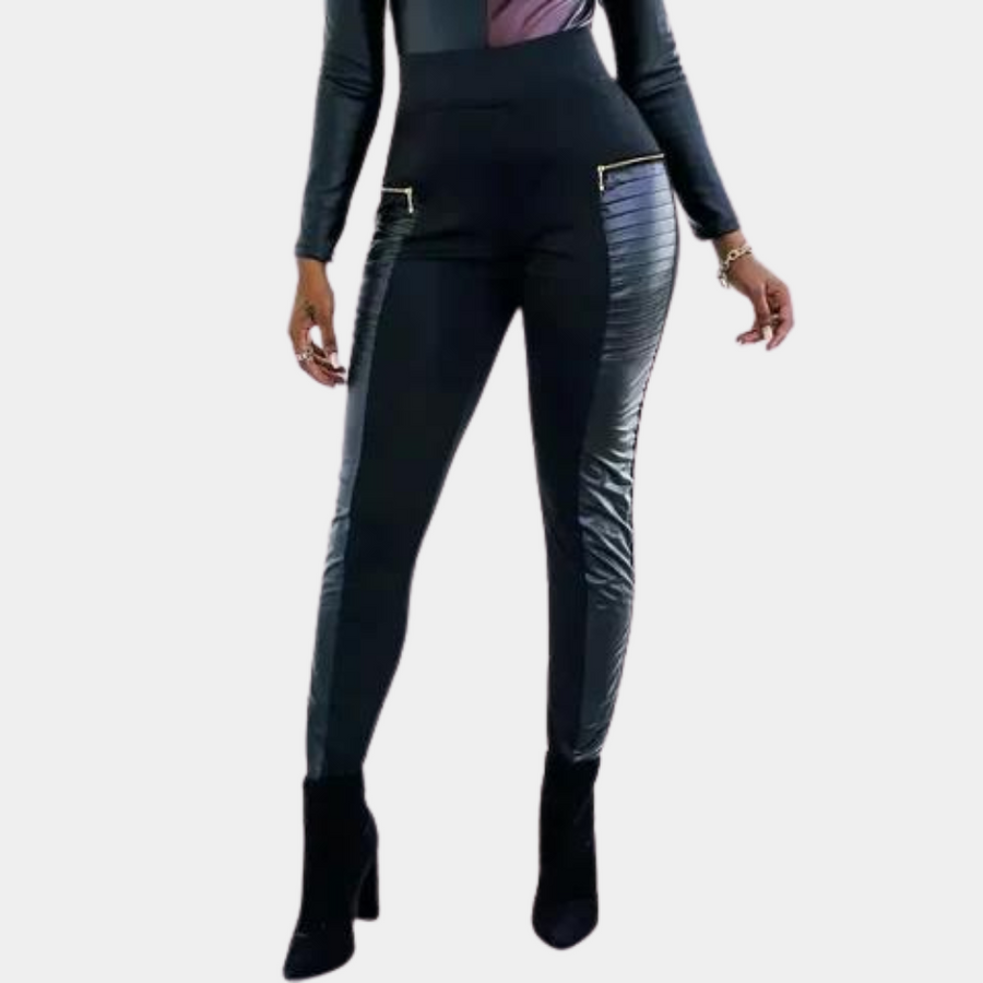 Women's Biker Legging with Leather Look - Black | Fall - Black