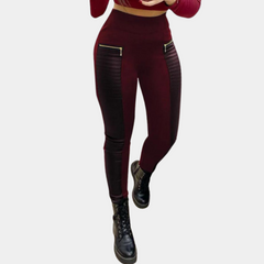 Women's Biker Legging with Leather Look - Black | Autumn - Red