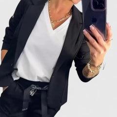 Women's Blazer and Jogger Set - Elegant Two-Piece | Autumn - Black
