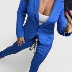 Women's Blazer and Jogger Set - Elegant Two-Piece | Autumn - Blue
