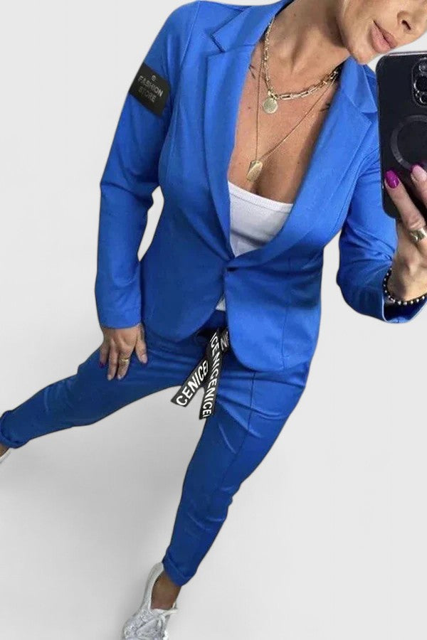 Women's Blazer and Jogger Set - Elegant Two-Piece | Autumn - Blue