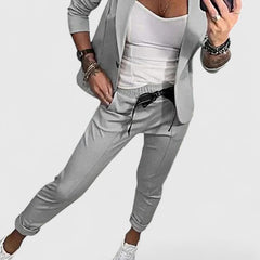 Women's Blazer and Jogger Set - Elegant Two-Piece | Autumn - Gray