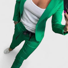 Women's Blazer and Jogger Set - Elegant Two-Piece | Autumn - Green