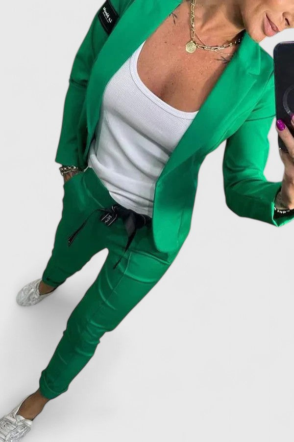 Women's Blazer and Jogger Set - Elegant Two-Piece | Autumn - Green