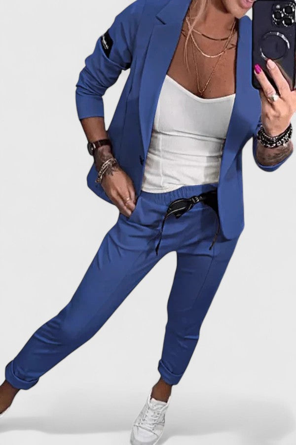 Women's Blazer and Jogger Set - Elegant Two-Piece | Autumn - Light Blue