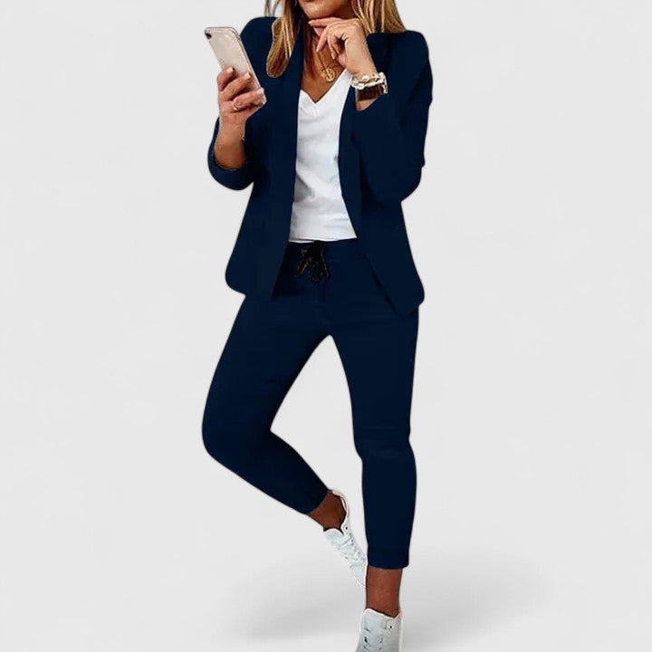 Women's Blazer and Jogger Set - Elegant Two-Piece | Autumn - Navy Blue