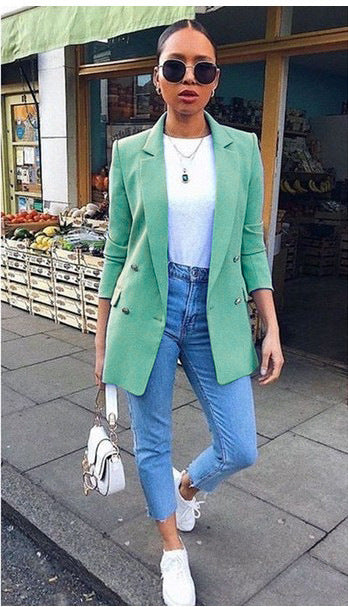 Women's Blazer | Double Button Elegant | Long Fit | Autumn - Green