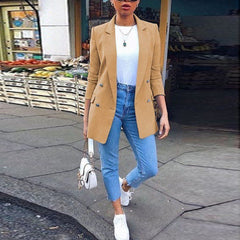 Women's Blazer | Double Button Elegant | Long Fit | Autumn - Khaki