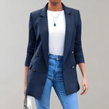 Women's Blazer | Double Button Elegant | Long Fit | Autumn - Navy