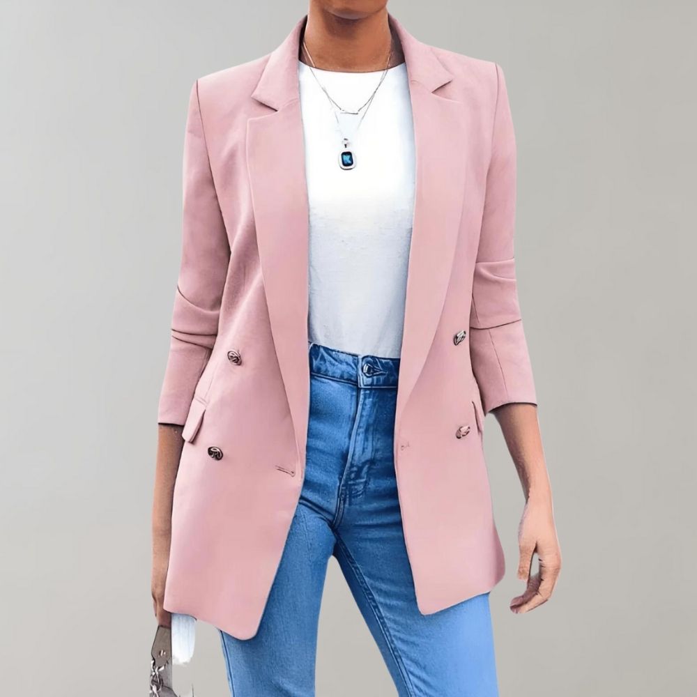 Women's Blazer | Double Button Elegant | Long Fit | Autumn - Pink