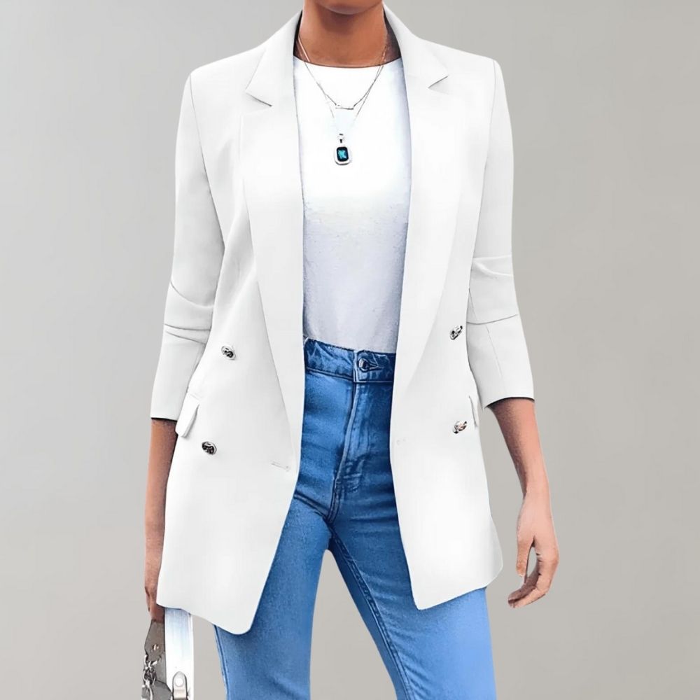 Women's Blazer | Double Button Elegant | Long Fit | Autumn - White