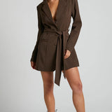 Women's Blazer Dress | Belted | Elegant | Autumn - Brown