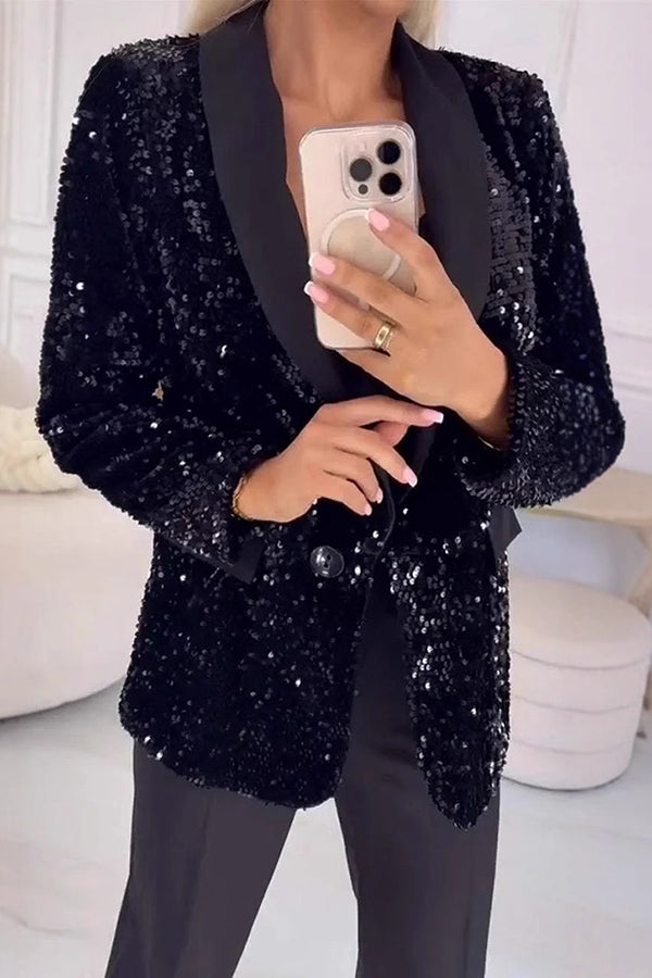 Women's Blazer | Tailored | Sequin | Winter - Black