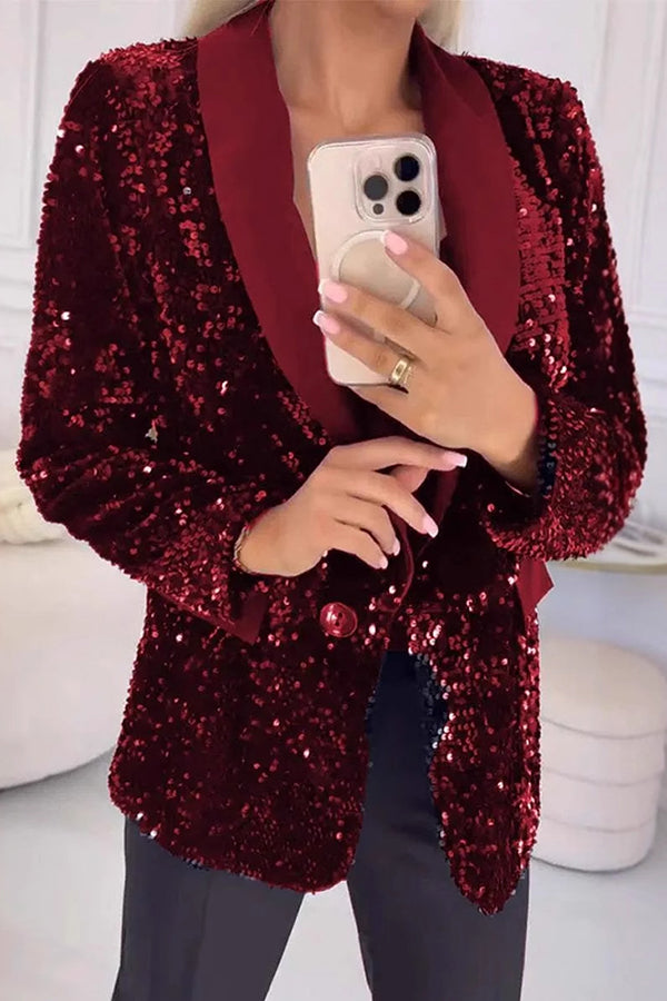 Women's Blazer | Tailored | Sequin | Winter - Red