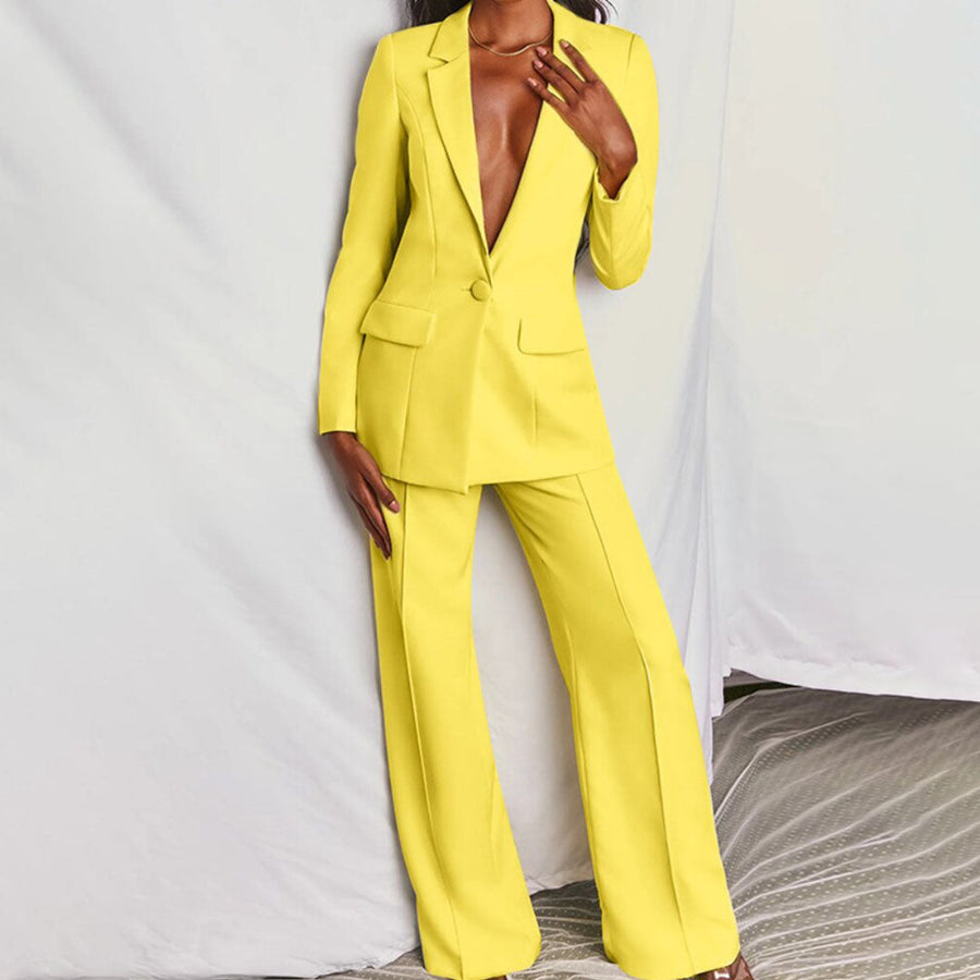 Women's Blazer & Trouser Set - Tailored Two-Piece | Spring - Yellow