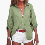 Women's Blouse | Classic Collar Button Front | Casual | Winter - Green