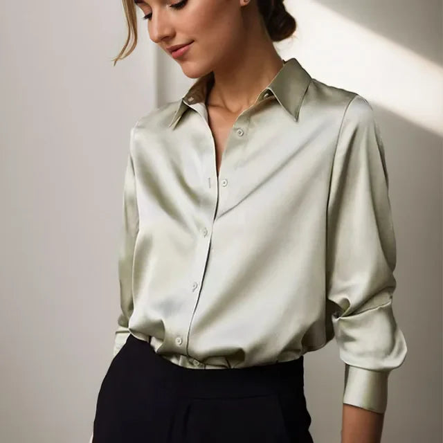 Women's Blouse | Collar Neckline | Button Front | Spring - Green