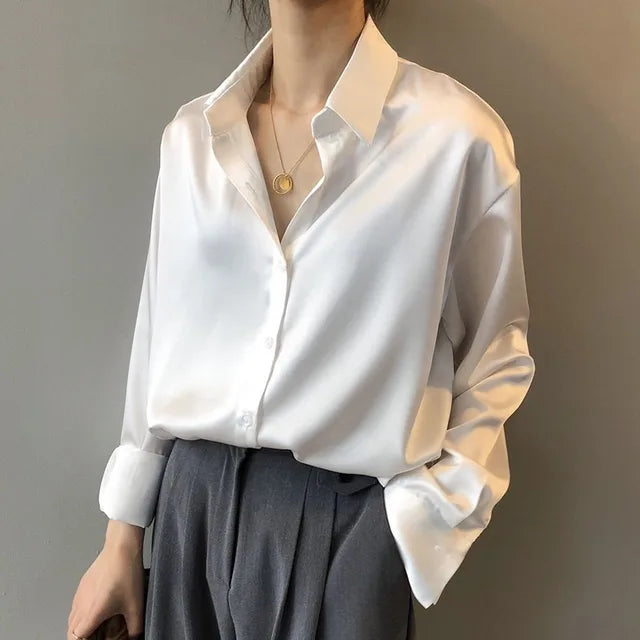 Women's Blouse | Collar Neckline | Button Front | Spring - White