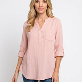 Women's Blouse Dress | Button Front | Long Sleeves | Spring - Pink