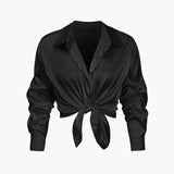 Women's Blouse | Silk Satin | Long Sleeves | Spring - Black